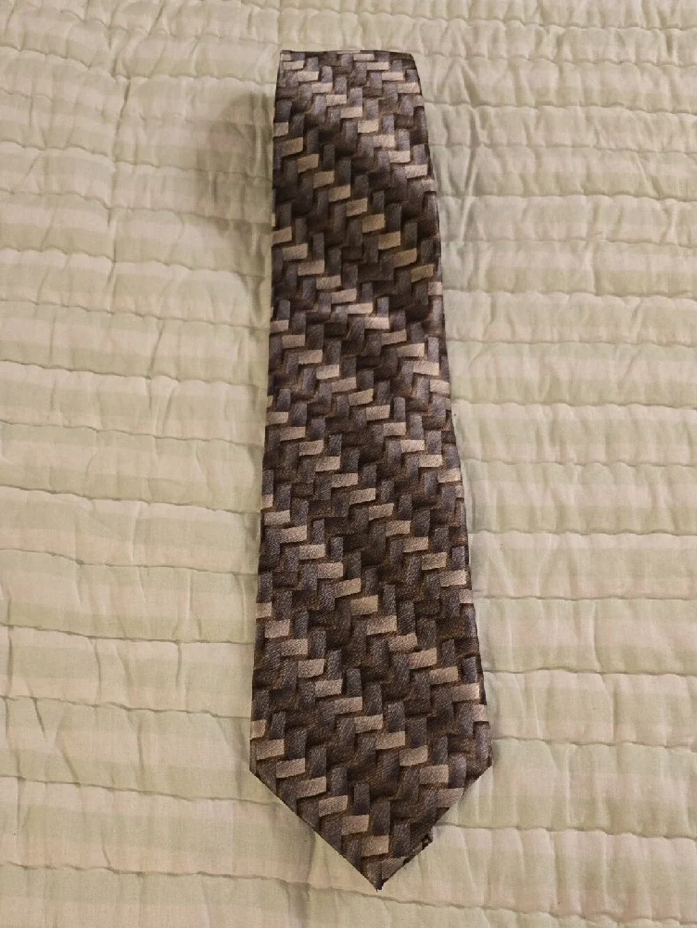 CARLOS DeVENEZIA Silk Handmade Brown Geometric Pattern Men's Tie 59 Inches Long